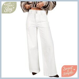 High Waisted Wide Leg Jeans Stretch Denim Pants Double Button Trousers